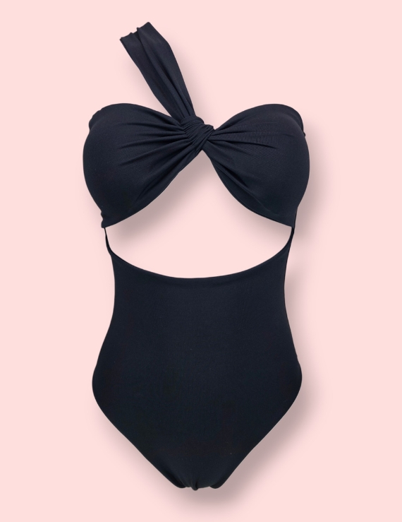 Bikini Entero con Copas Removibles Asimétrico Negro - Chiara One Piece