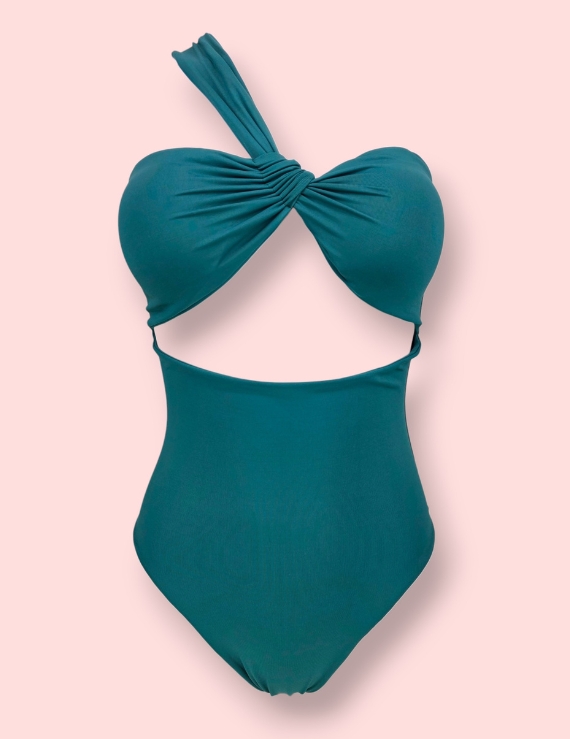 Traje de Baño Entero Mujer un Hombro Verde Garden- Chiara One Piece